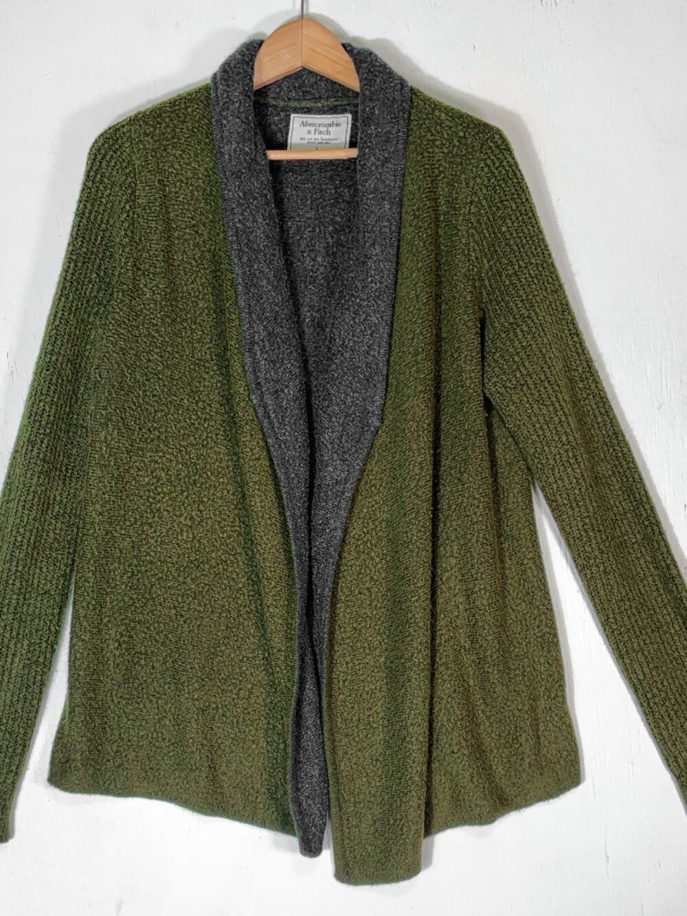 Abercrombie & Fitch Olive Gray Knit Blanket Cardigan Sweater Womens L Cozy Fall